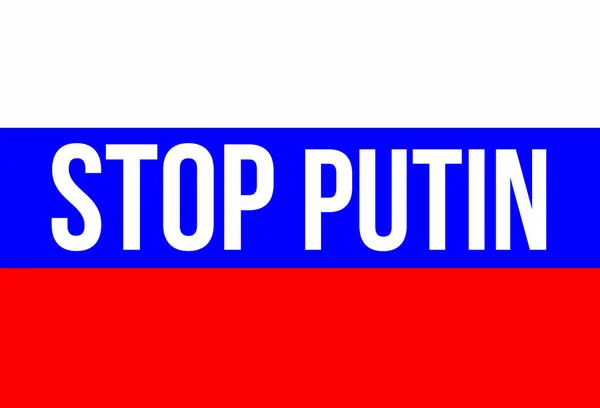 ロシア国旗とテキストストッププーチンオンホワイト — ストック写真