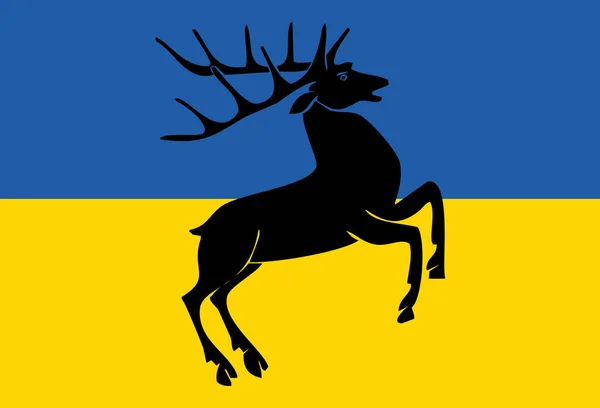 黒の鹿とウクライナの旗 — ストック写真
