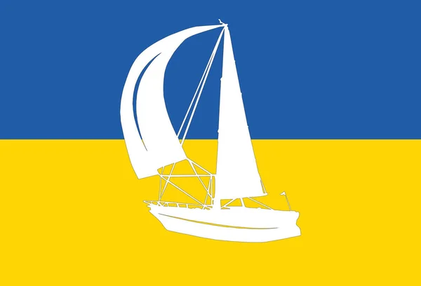 Flaga Ukrainy Oryginalnymi Kolorami Białym Statkiem — Zdjęcie stockowe