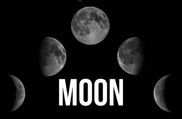 Krásné Měsíce Všech Jejich Etapách Napsal Slovo Měsíc — Stock fotografie
