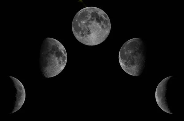 Piękne Księżyce Wszystkich Etapach Kosmosie — Zdjęcie stockowe