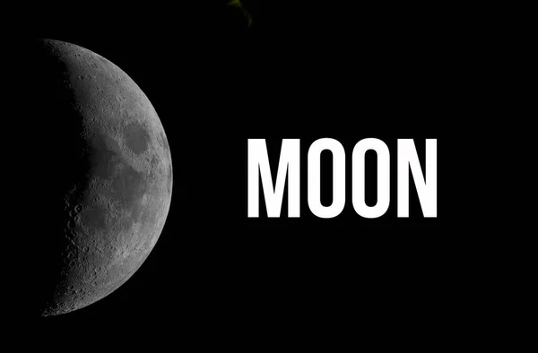 Zanikający Księżyc Słowem Księżyc Napisanym Nim — Zdjęcie stockowe