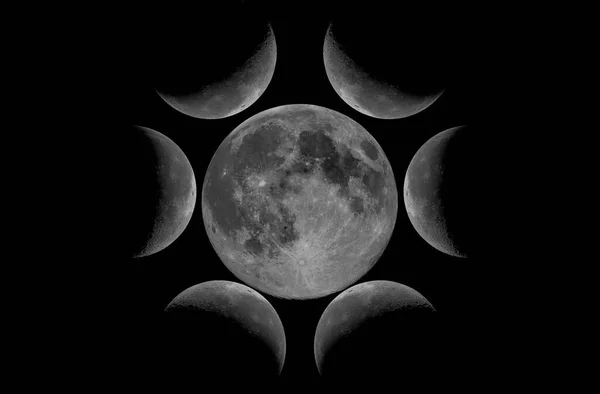 Mooie Volle Maan Met Afnemende Manen Rond — Stockfoto