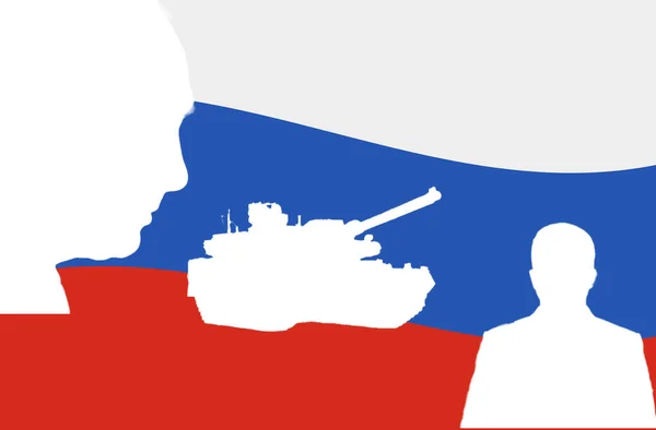 Flagge Russlands Mit Putingesicht Und Zelenski Auf Weißem Grund — Stockfoto