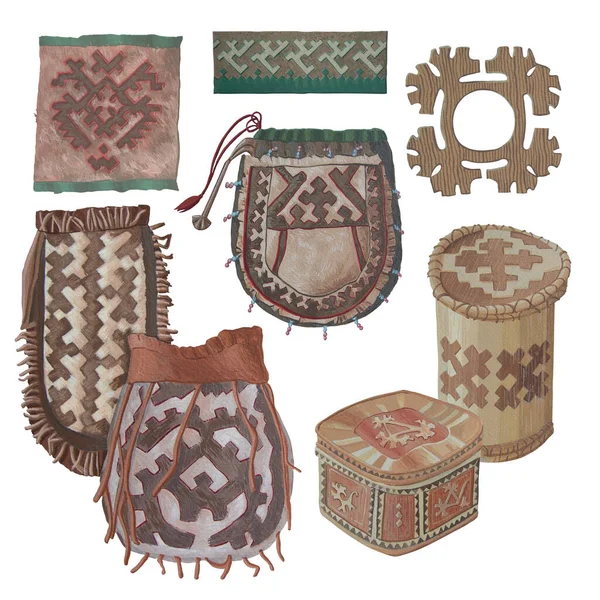 Etnik nedenler Khanty modelleri. Rus geleneksel kuzeyli kıyafetleri.