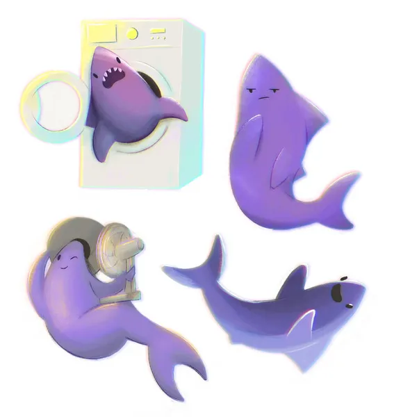 Köpekbalığı suluboya klibi, komik bebek köpekbalıkları.