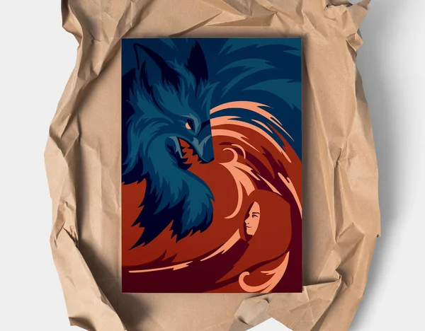 Kırmızı Başlıklı Kız ve Gri Kurt poster çizimi, peri masalı, tasarımlar, kitap kapağı, tekstil