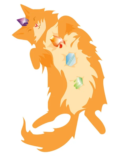 Alternatif tıp, kristal terapi gören kedi ve Kristal Reiki illüstrasyonu