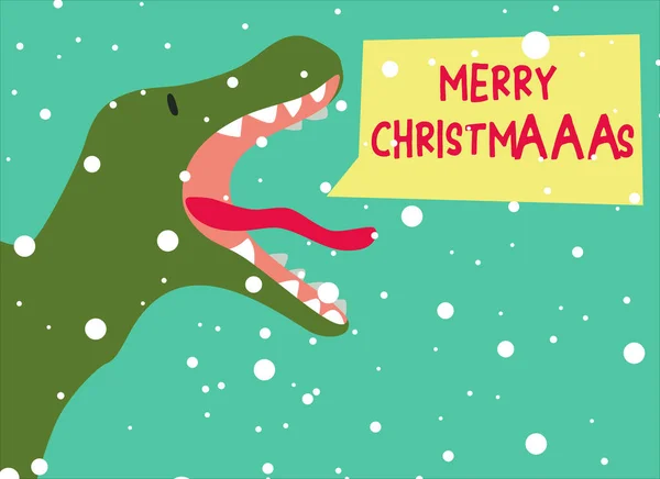 Dinozorlu Noel kartı. Şirin dinozor mutlu noeller ve mutlu yıllar diler.