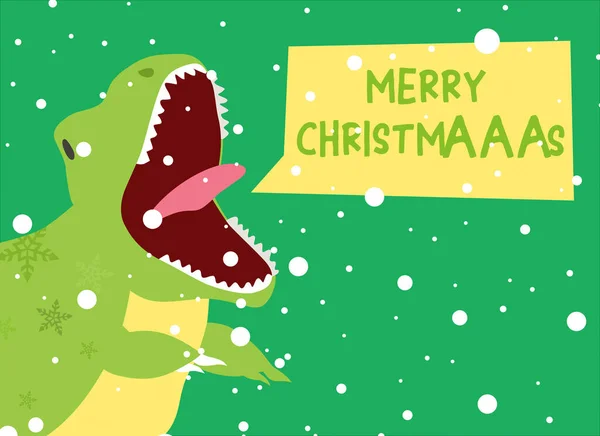 Dinozor tyrannosaurus 'lu Noel kartı. Mutlu noeller ve mutlu yeni yıllar Sevimli lastiklerle