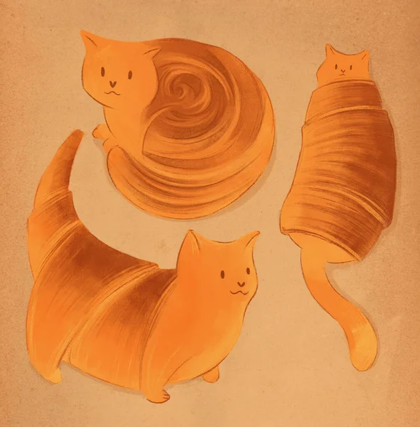 Ładny Ilustracja Kotów Pieczywo Clipart Strony Grafiki Plakat — Zdjęcie stockowe