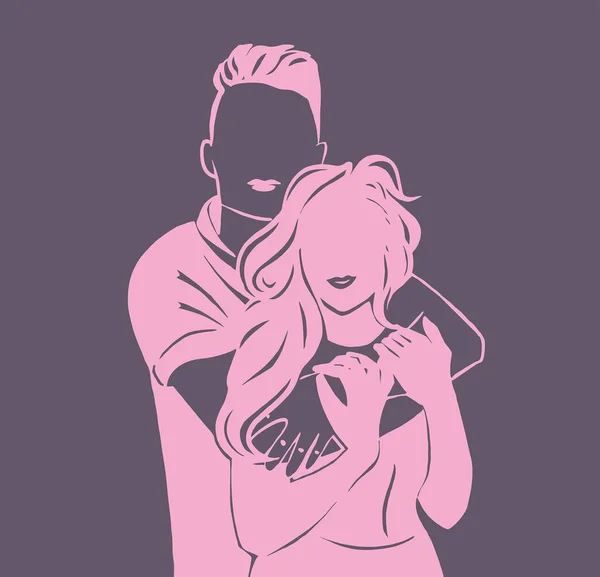 Aşık çift vektör silueti, sevgililerin portresi