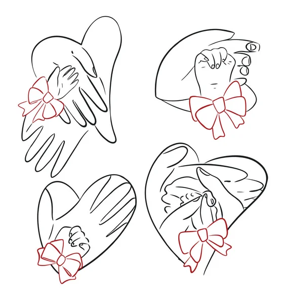 Aile ve çocuğun vektör doğrusal elleri, sevimli simgeler