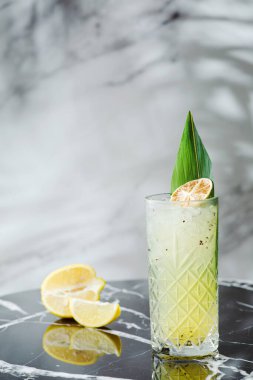 Limonlu kokteyl ya da misket masasında limonata. Alkollü ya da alkolsüz içki konsepti.