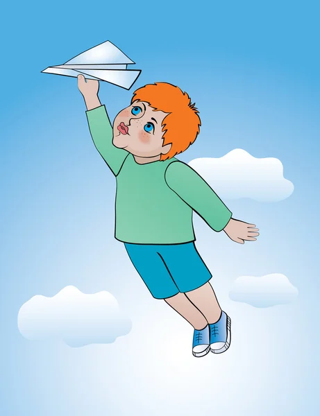 küçük çocuk bir kağıt uçak denize indirmek.