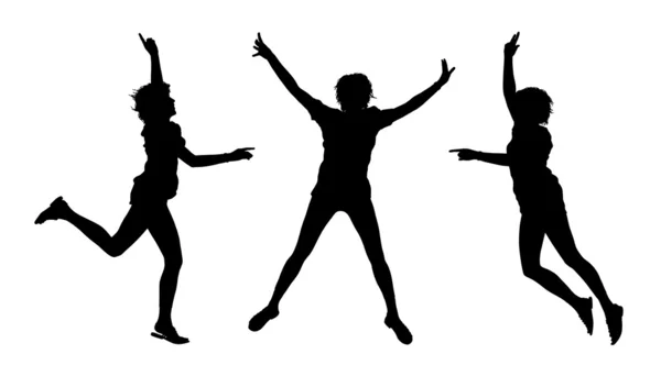 Jumping summer girls silhouettes — Stock Photo, Image