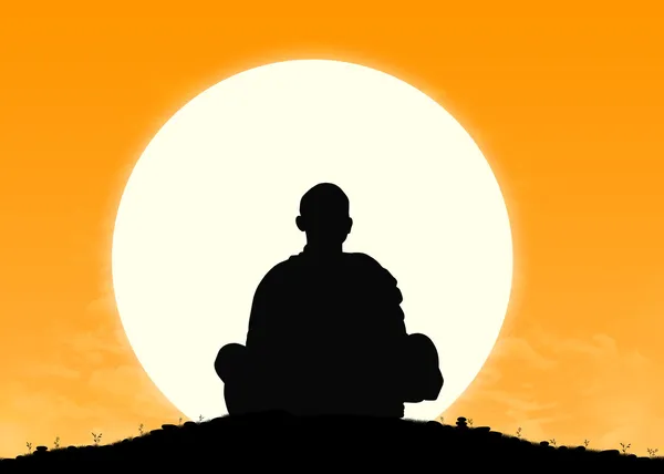 Monk in meditation at sunrise — Stock Photo, Image