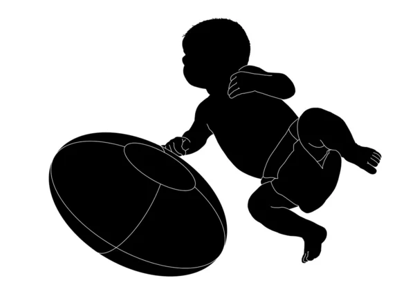 男婴与橄榄球球的侧面影像 — 图库照片