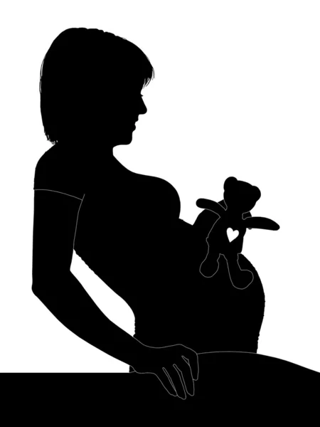 Silhouette of a pregnant woman at the cradle — Stock Photo, Image