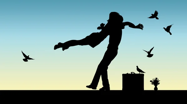 Young couple jumping into the arms of each other — Stock Photo, Image