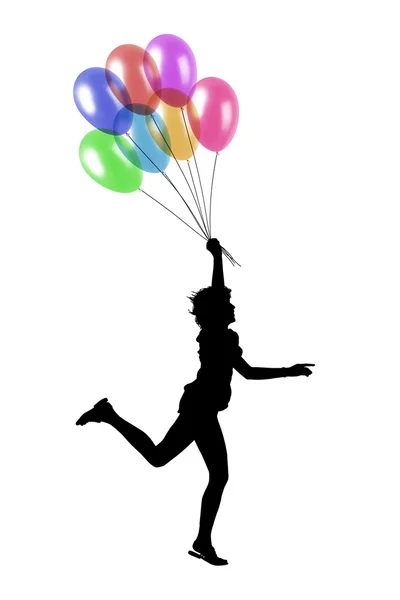 Young woman running with balloons — Stock Photo, Image