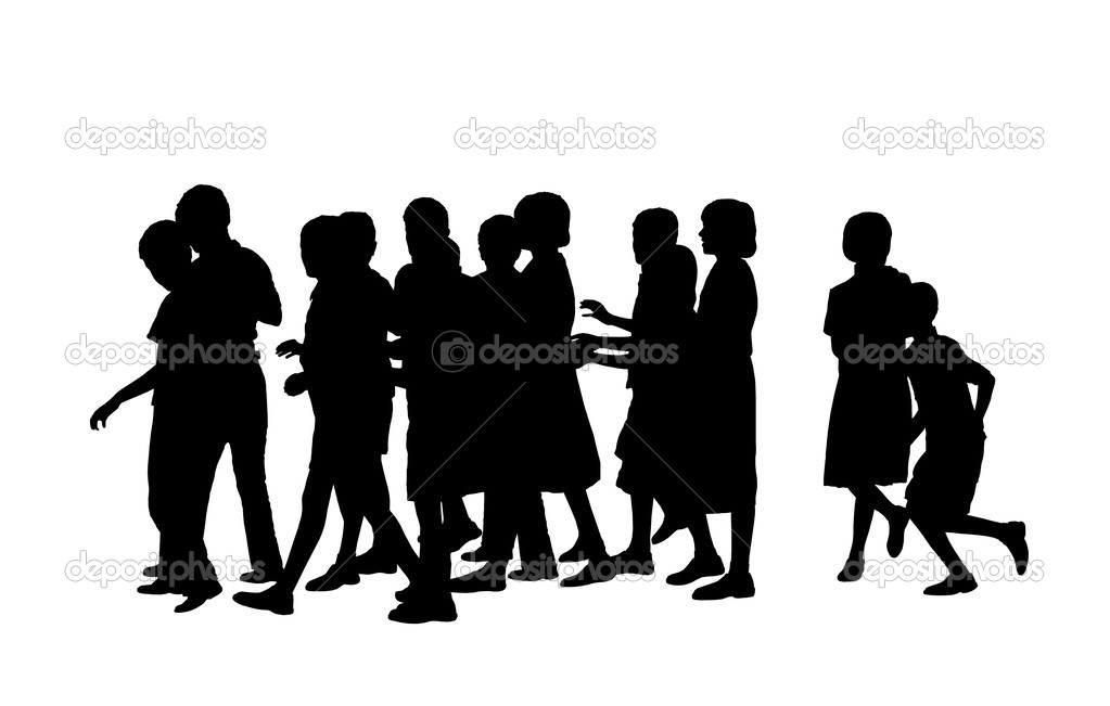 group of pupils silhouette