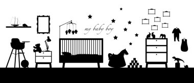 bebek çocuk odası iç siluet siyah