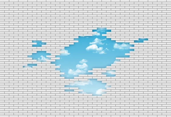 Breakthrough brand new white brick wall — Stock Photo, Image