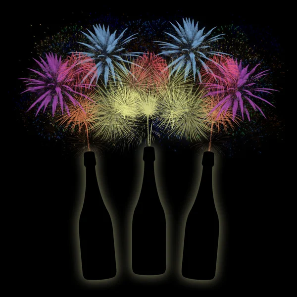 Bottles of champaign on a firework background — Stock Photo, Image
