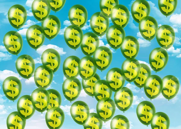 Ballons de dollar s'envolant vers le ciel — Photo