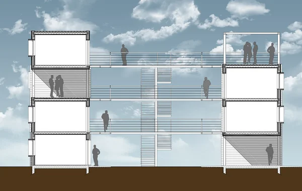 Sección transversal de un edificio residencial con acceso externo — Foto de Stock