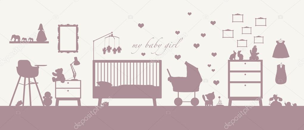 baby girl room interior pink silhouette