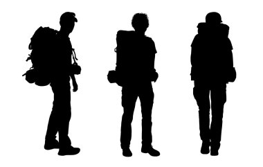 erkek backpacker siluetleri kümesi