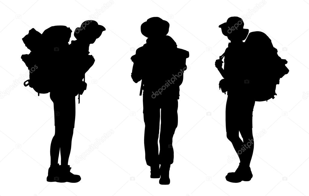 set of female backpacker silhouettes
