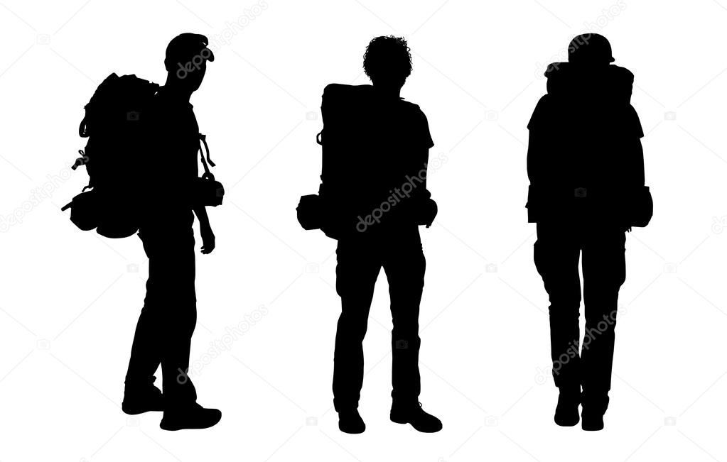 set of male backpacker silhouettes