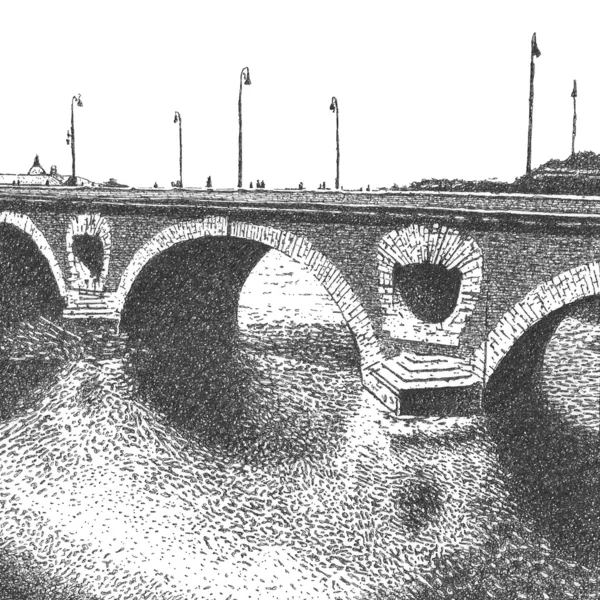 Dessin artistique d'un vieux pont en brique — Photo