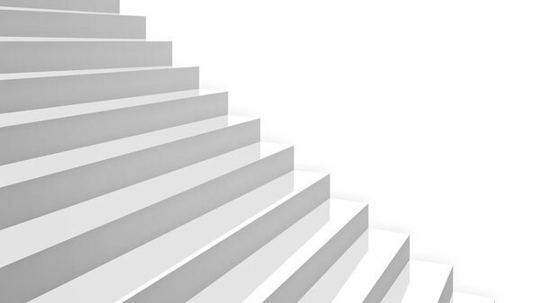 Close-up white glossy stairs in diagonal perspective