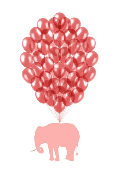 Éléphant rose volant sur des ballons roses — Photo