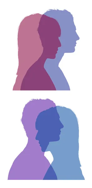 Man and woman faces silhouettes set 1 — Stock Photo, Image