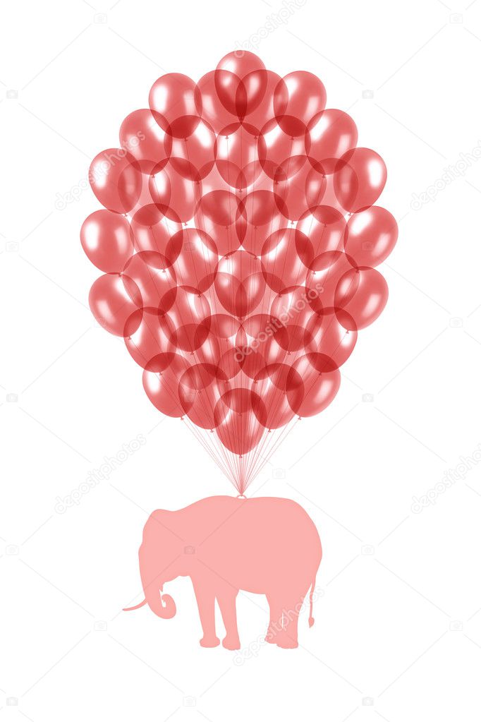 pink elephant flying on pink balloons