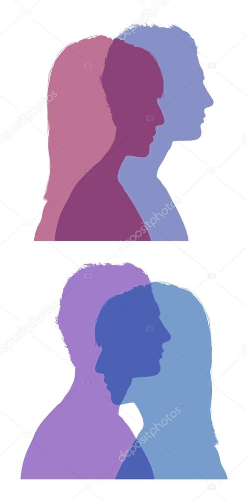 man and woman faces silhouettes set 1