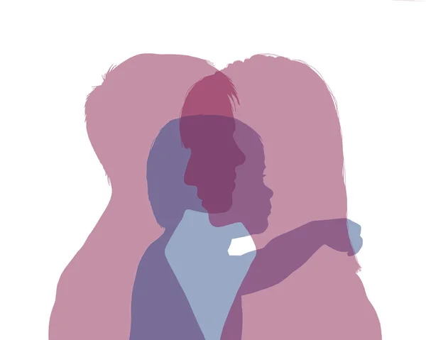 Homossexual casal feminino e seu bebê silhueta colorida — Fotografia de Stock