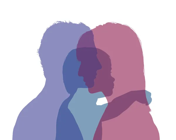 I genitori e il loro bambino silhouette colorata — Foto Stock
