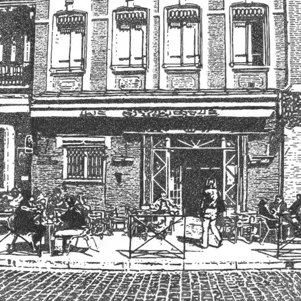 Rysunek artystyczny francuskiej kawiarni ulicy — Zdjęcie stockowe
