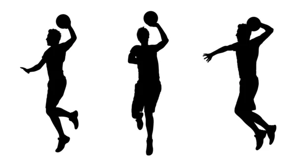 Uomo che gioca a basket silhouette set 1 — Foto Stock