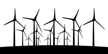 groep van Eolische windmolens in perspectief silhouet