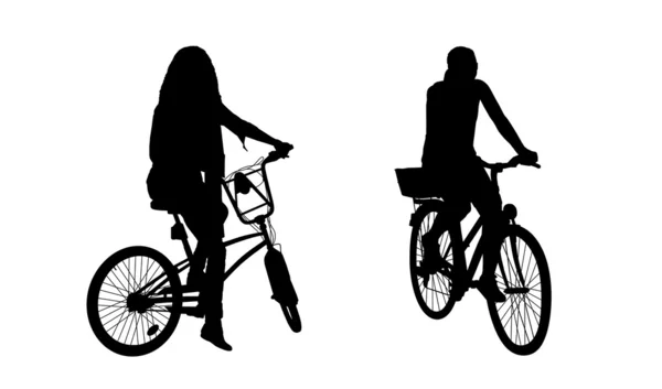 Frau auf Fahrrad Silhouetten Set 1 — Stockfoto