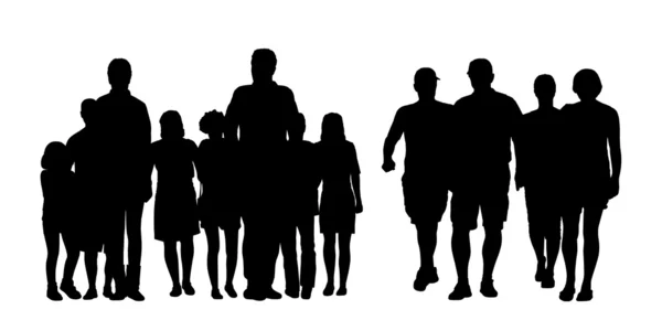 Groups of people walking outdoor silhouettes set 1 — Stock Photo, Image