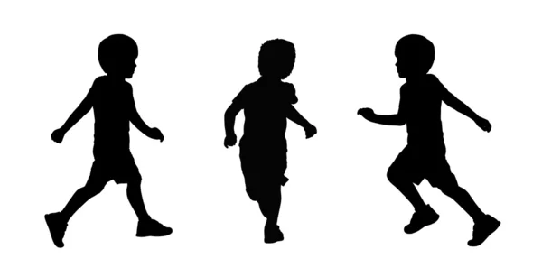 Mały chłopiec biegną sylwetki zestaw 2 — Zdjęcie stockowe