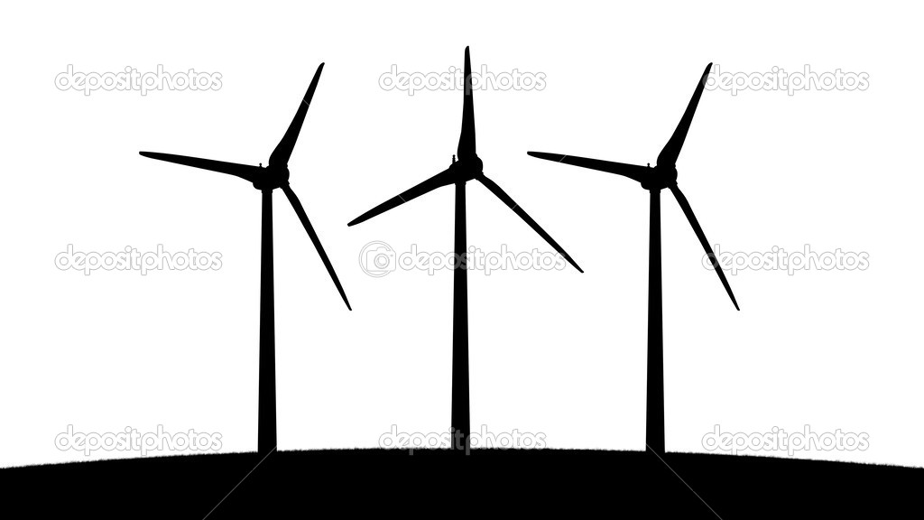 three aeolian windmills silhouettes